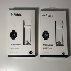 NWT Two New Unisex Fitbit Versa Classic Soft Silicone Bands in White, Size Large